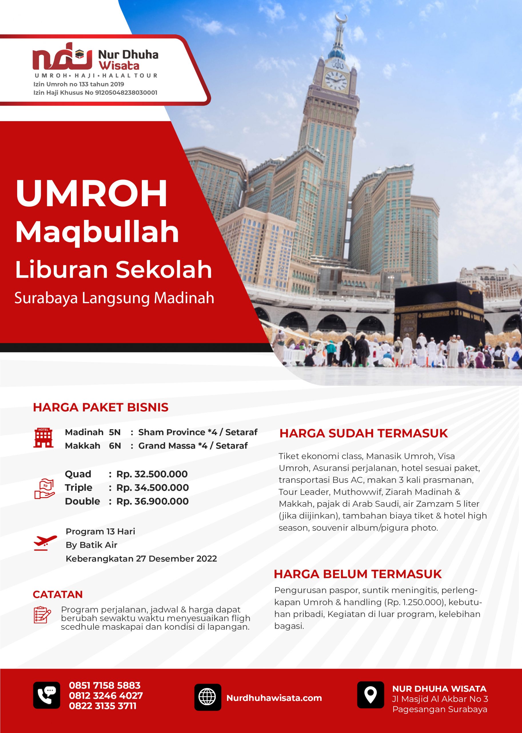 Umroh Akhir Tahun 2022 Surabaya Langsung Madinah